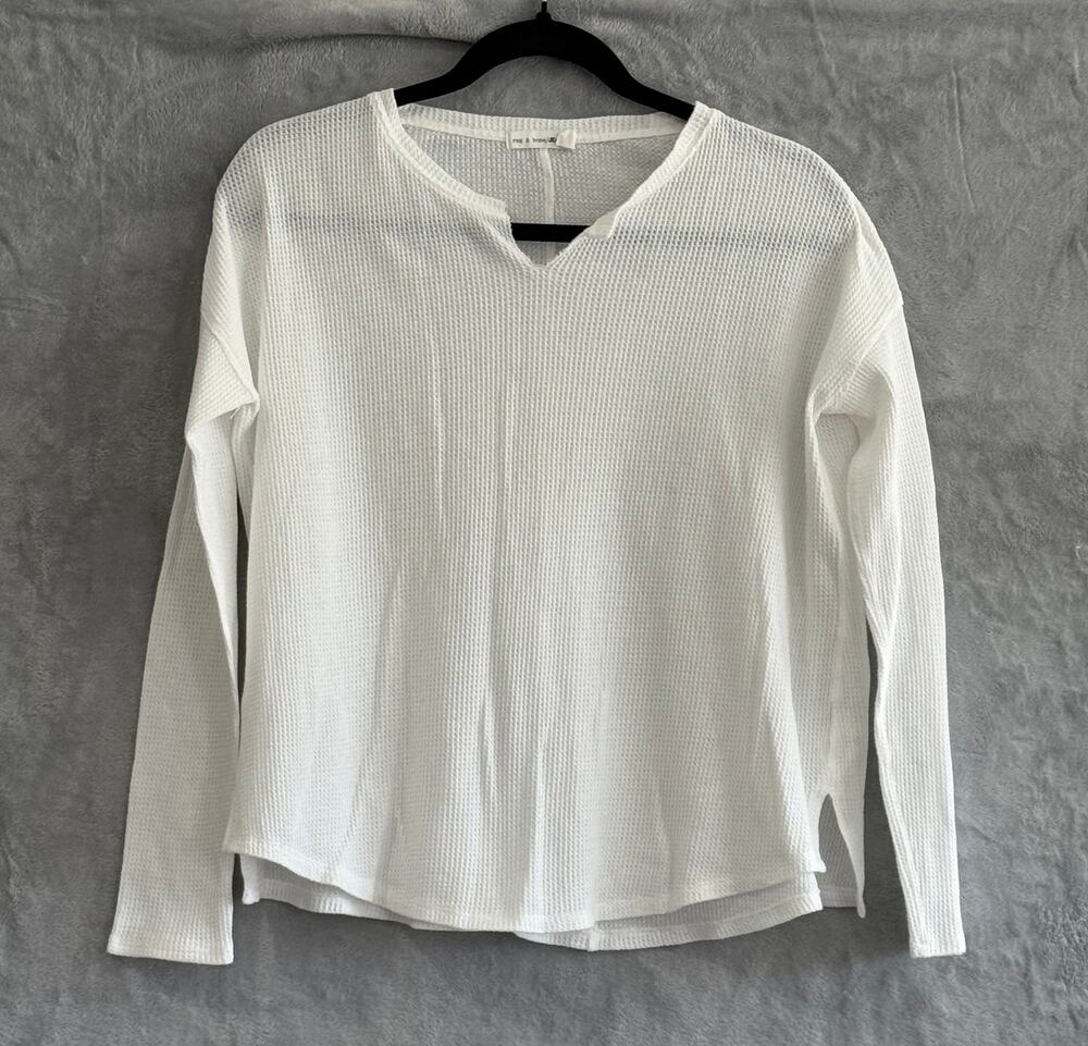 Rag & Bone Sierra Waffle Knit Thermal Top Ivory Split Neck Women's XS Cotton Tee